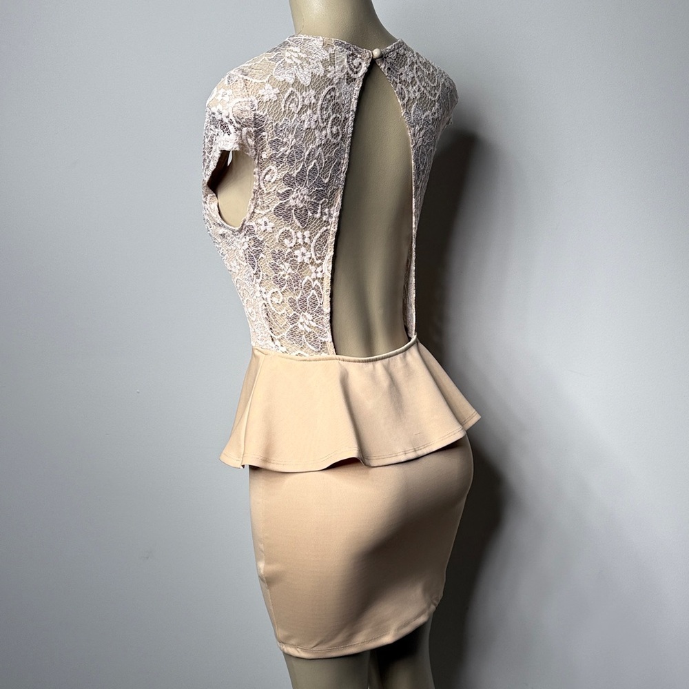 Lovely Day Lace Peplum Mini Dress in Cream - Picture 5 of 7